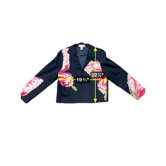 Vintage Elyse Hart Ltd Butterfly Print Navy Jacket Vibrant Pink Accents Sz Large - Picture 6 of 7